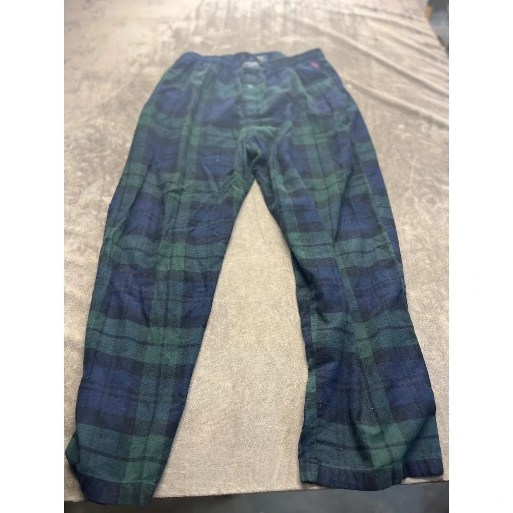 Polo Ralph Lauren Mens Flannel Pajama Pants Black Watch‎ Plaid Green Blue Large